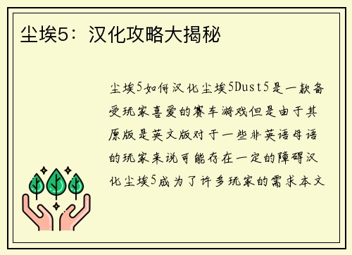 尘埃5：汉化攻略大揭秘